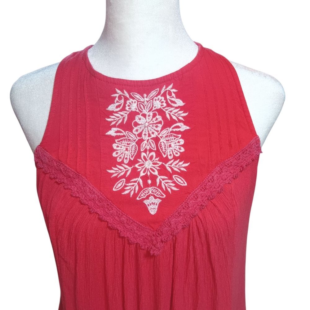 Hollister Embroidered Sleeveless Tank Dress Red Sz S - Picture 3 of 12